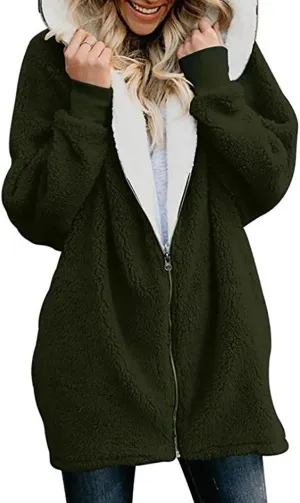 Fleece Jacket Women Sherpa Zip Up Long Sleeve Lapel Hoodies Faux Fur Coats Oversized Cardigan Sweaters Shaggy Outfits