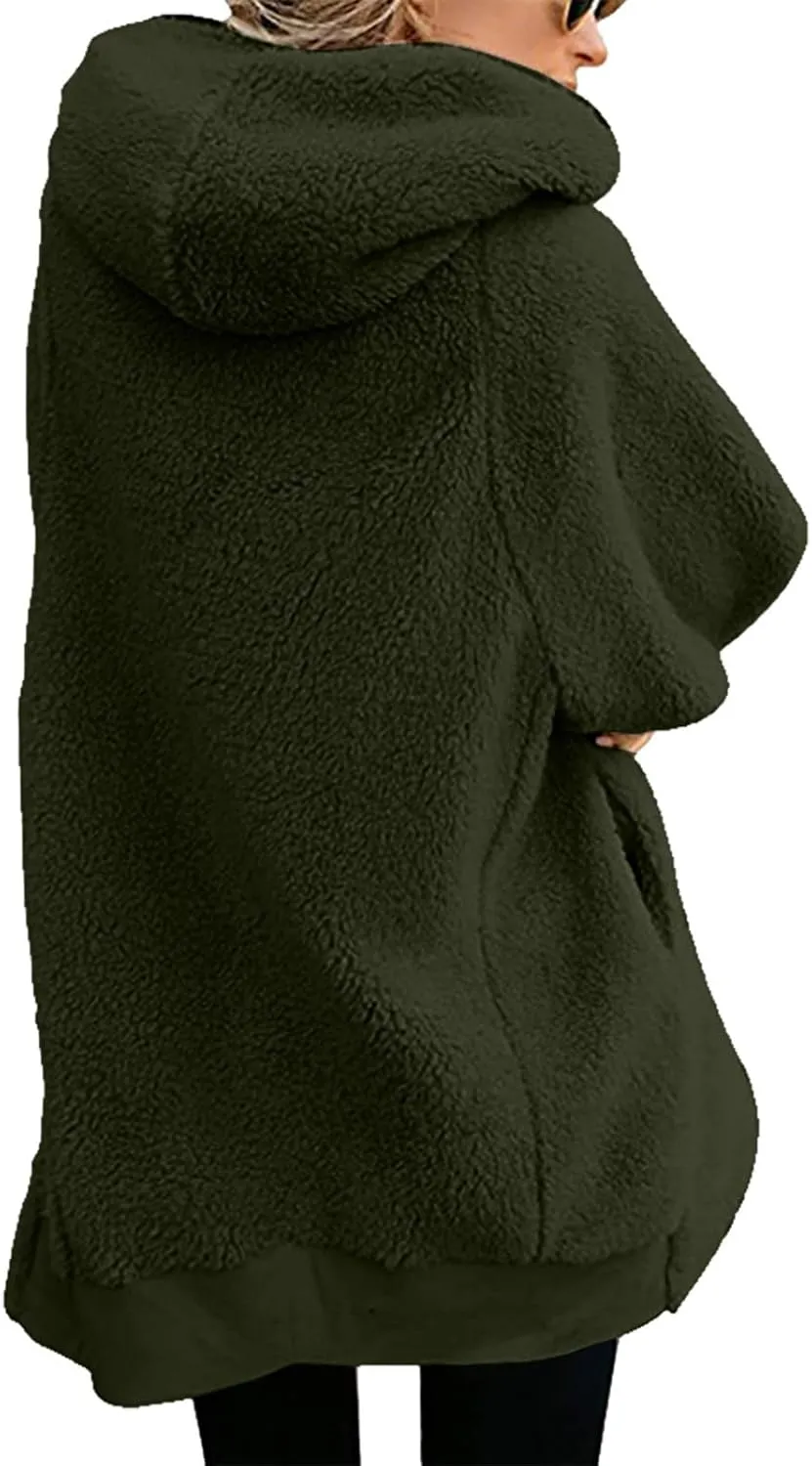 Fleece Jacket Women Sherpa Zip Up Long Sleeve Lapel Hoodies Faux Fur Coats Oversized Cardigan Sweaters Shaggy Outfits