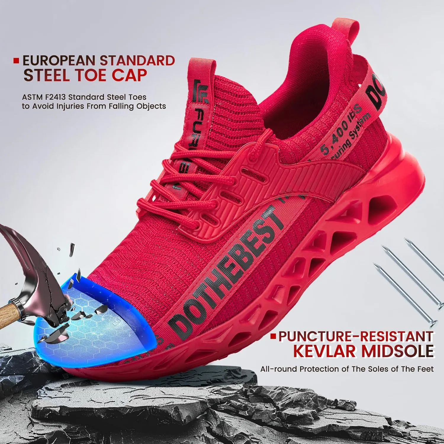 Furuian Steel Toe Sneakers for Men Women Lightweight Safety Shoes Comfortable Puncture Proof Slip On Indestructible Work Shoes