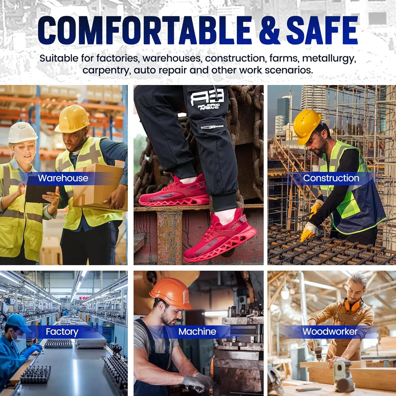 Furuian Steel Toe Sneakers for Men Women Lightweight Safety Shoes Comfortable Puncture Proof Slip On Indestructible Work Shoes