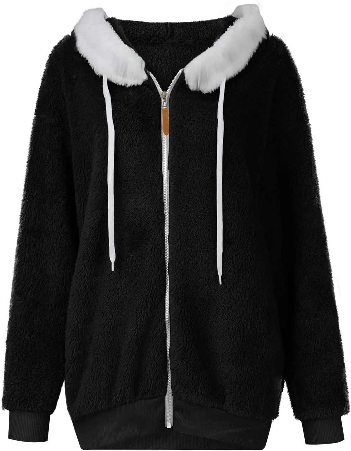 Fuzzy Fleece Jacket Women Fluffy Plus Size Faux Fur Coats Shaggy Oversized Zip Up Hoodie with Pockets Sherpa Jackets