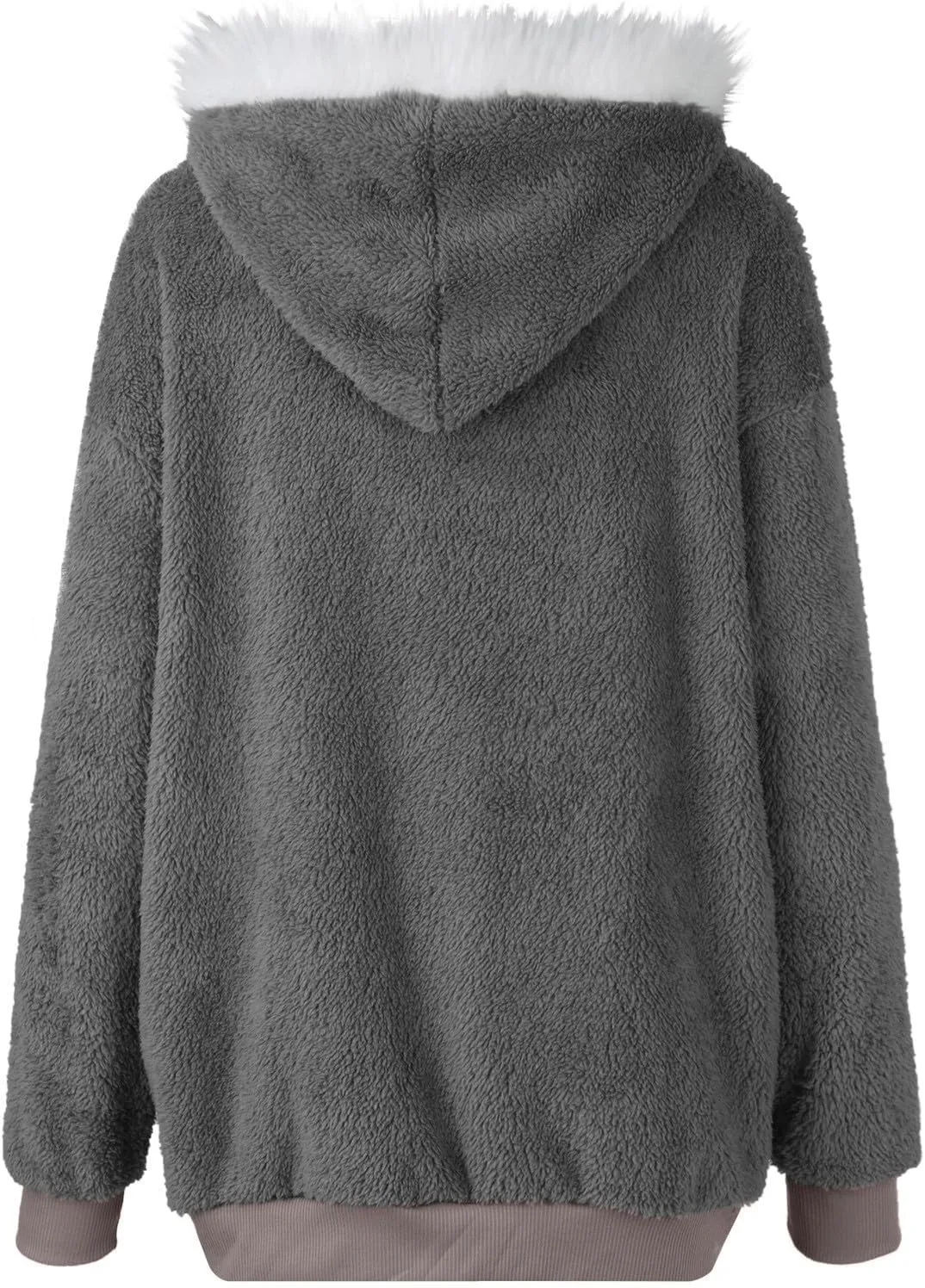 Fuzzy Fleece Jacket Women Fluffy Plus Size Faux Fur Coats Shaggy Oversized Zip Up Hoodie with Pockets Sherpa Jackets