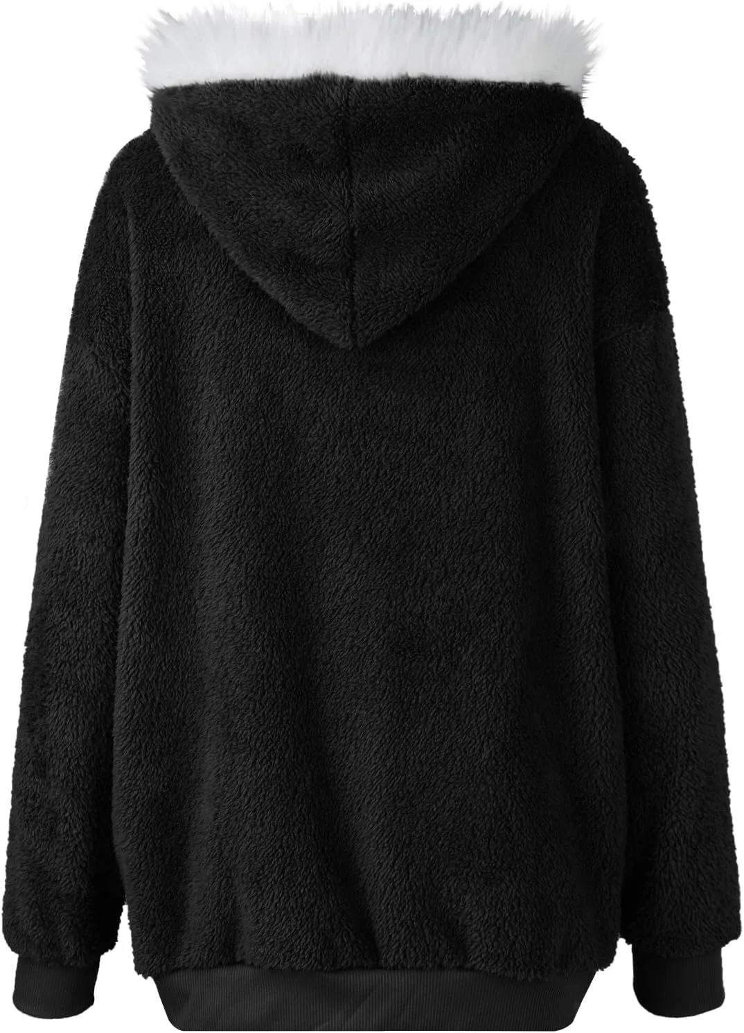 Fuzzy Fleece Jacket Women Fluffy Plus Size Faux Fur Coats Shaggy Oversized Zip Up Hoodie with Pockets Sherpa Jackets