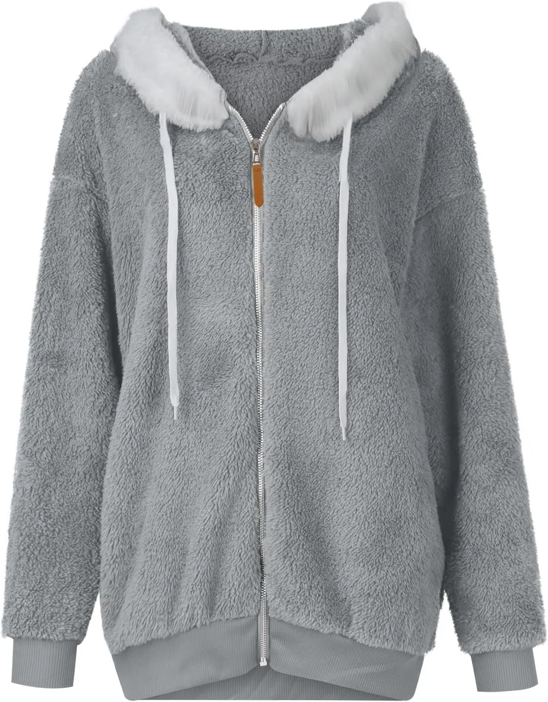 Fuzzy Fleece Jacket Women Fluffy Plus Size Faux Fur Coats Shaggy Oversized Zip Up Hoodie with Pockets Sherpa Jackets