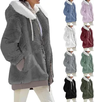 Fuzzy Fleece Jacket Women Fluffy Plus Size Faux Fur Coats Shaggy Oversized Zip Up Hoodie with Pockets Sherpa Jackets