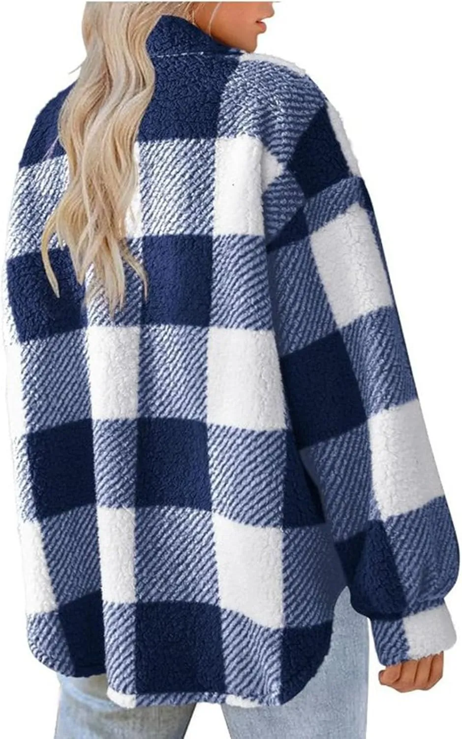 Fuzzy Fleece Jackets For Women Casual Fashion 2023 Plaid Button Down Shacket Warm Winter Sherpa Coats Outwear
