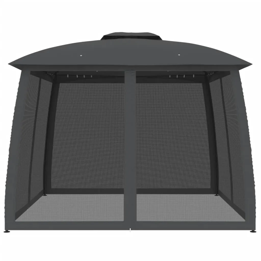Gazebo with Double Roof and Mesh Walls Anthracite 2.93x2.93 m Steel