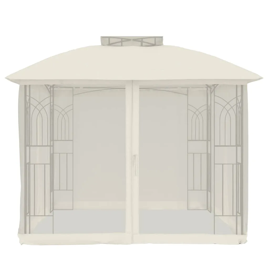 Gazebo with Double Roof and Mesh Walls Cream 2.94x2.94 m Steel