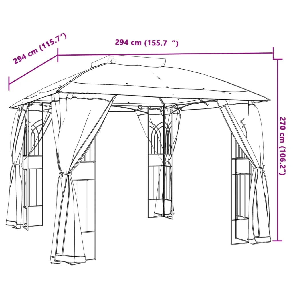 Gazebo with Double Roof and Mesh Walls Cream 2.94x2.94 m Steel
