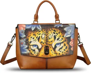 Genuine Leather Satchel for Women Hand Painted Handbag Top Handle Bags Handmade Purse Crossbody Tote Bag Purse