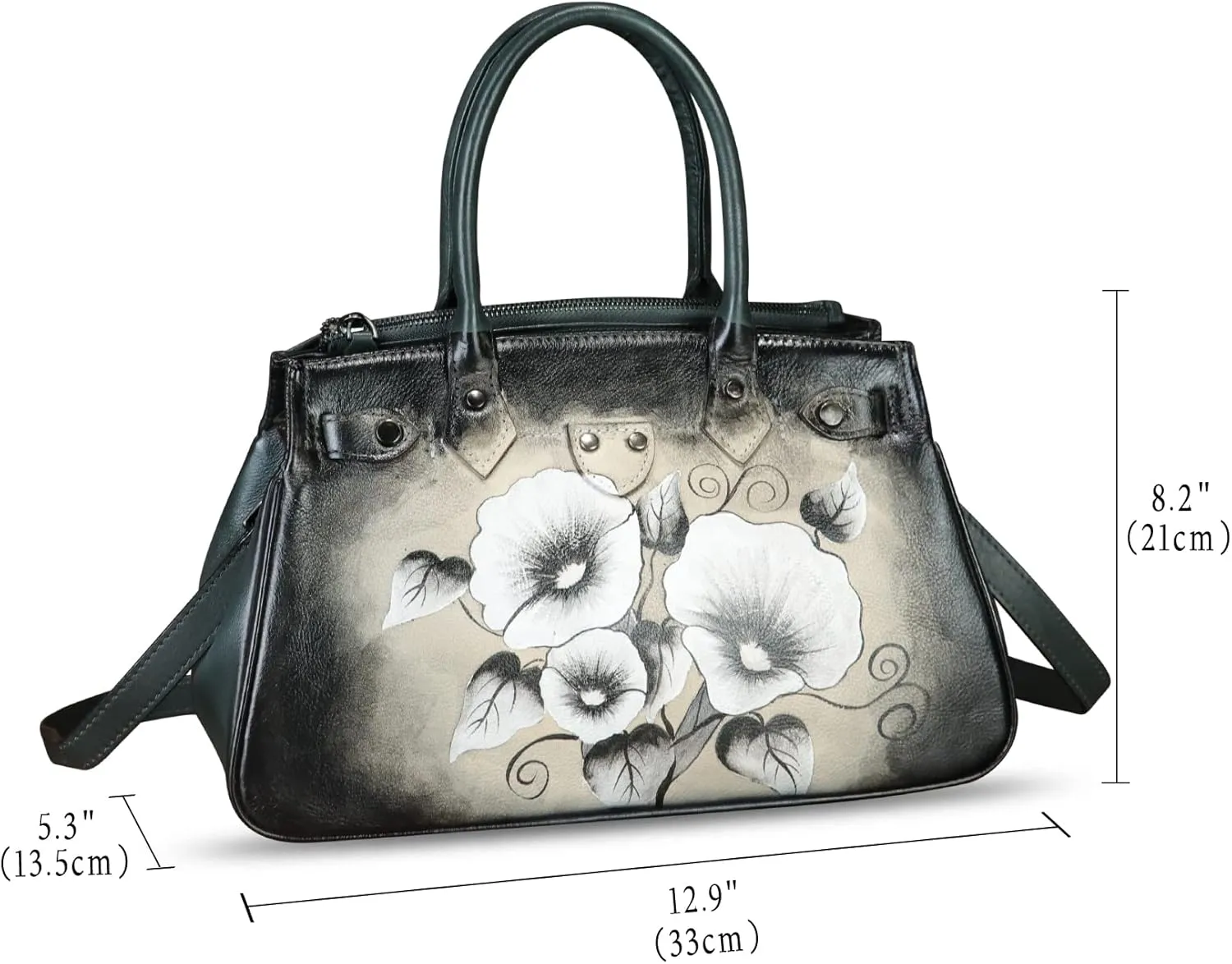 Genuine Leather Satchel for Women Hand Painted Leather Handbag Top Handle Bags Handmade Crossbody Purse Work Tote