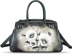 Genuine Leather Satchel for Women Hand Painted Leather Handbag Top Handle Bags Handmade Crossbody Purse Work Tote