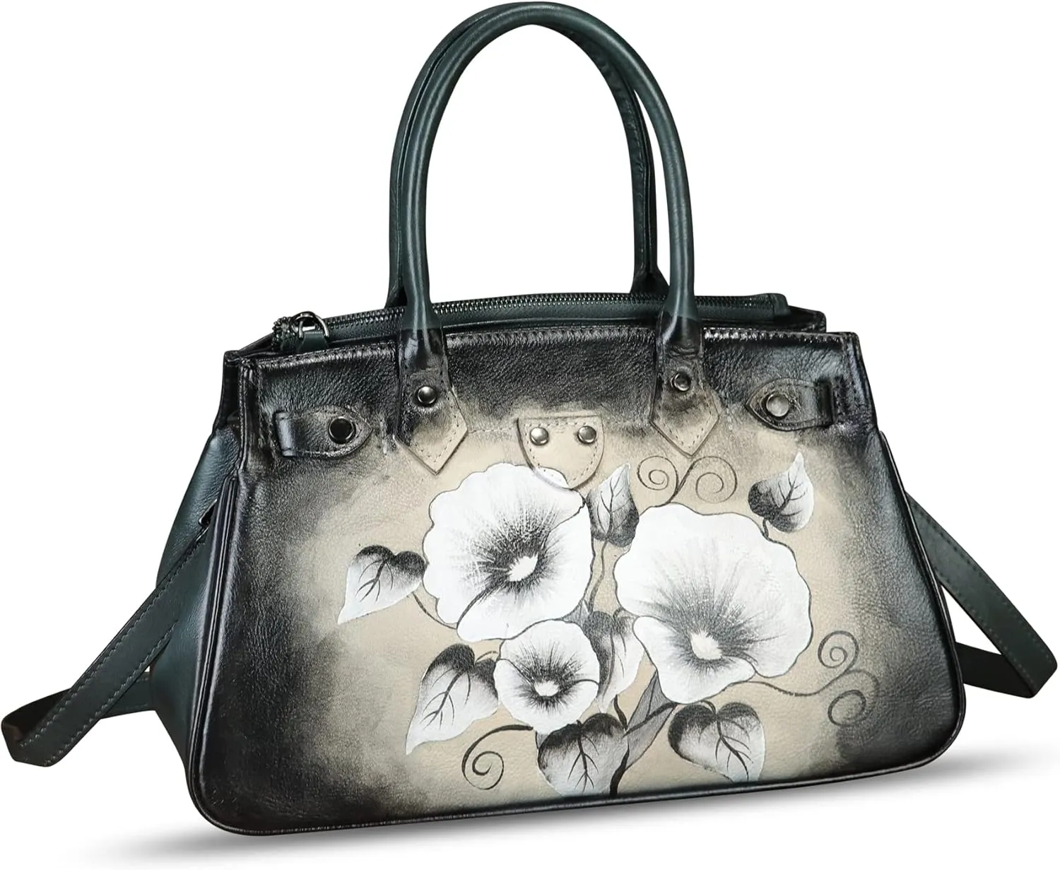 Genuine Leather Satchel for Women Hand Painted Leather Handbag Top Handle Bags Handmade Crossbody Purse Work Tote