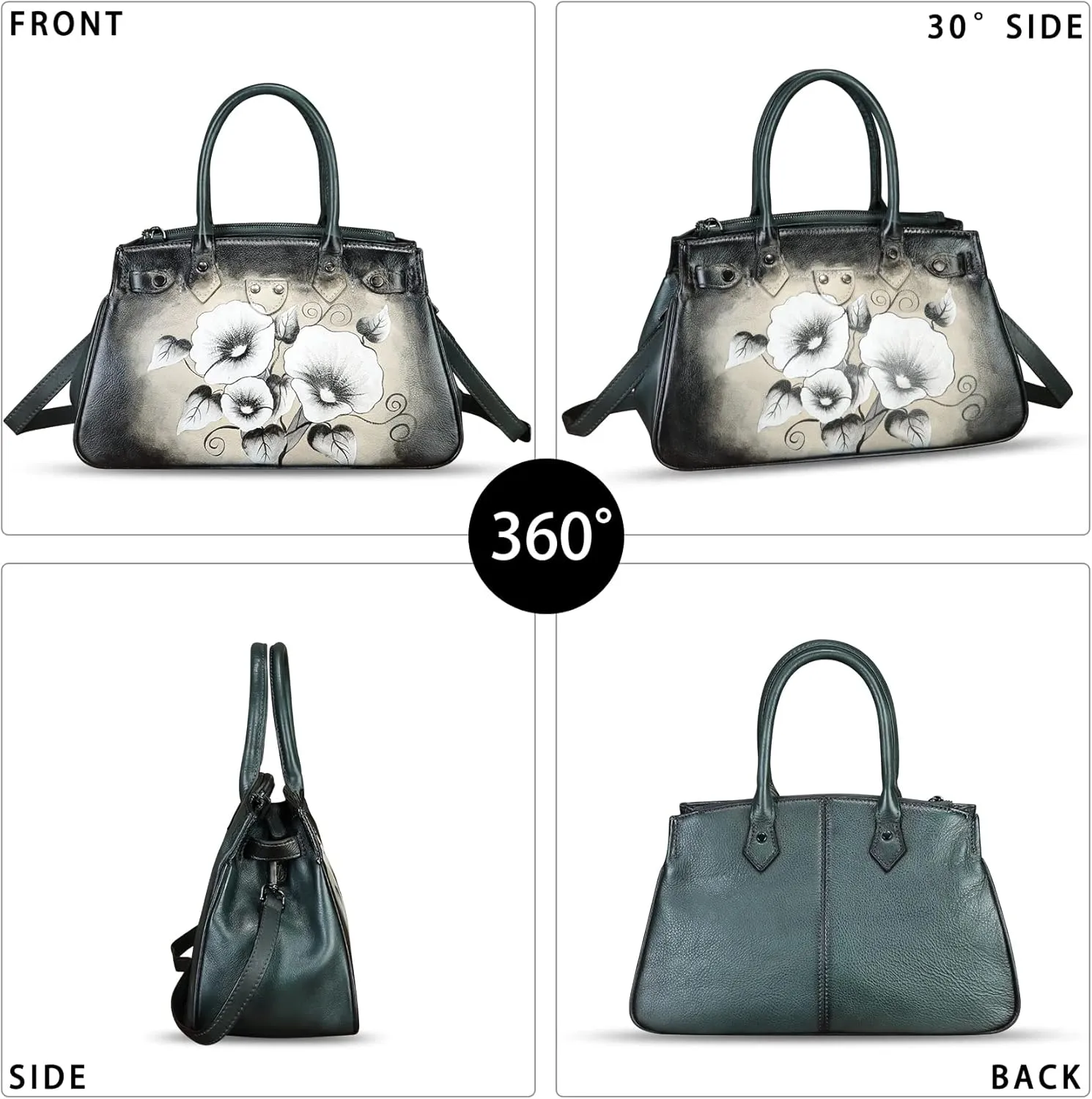 Genuine Leather Satchel for Women Hand Painted Leather Handbag Top Handle Bags Handmade Crossbody Purse Work Tote