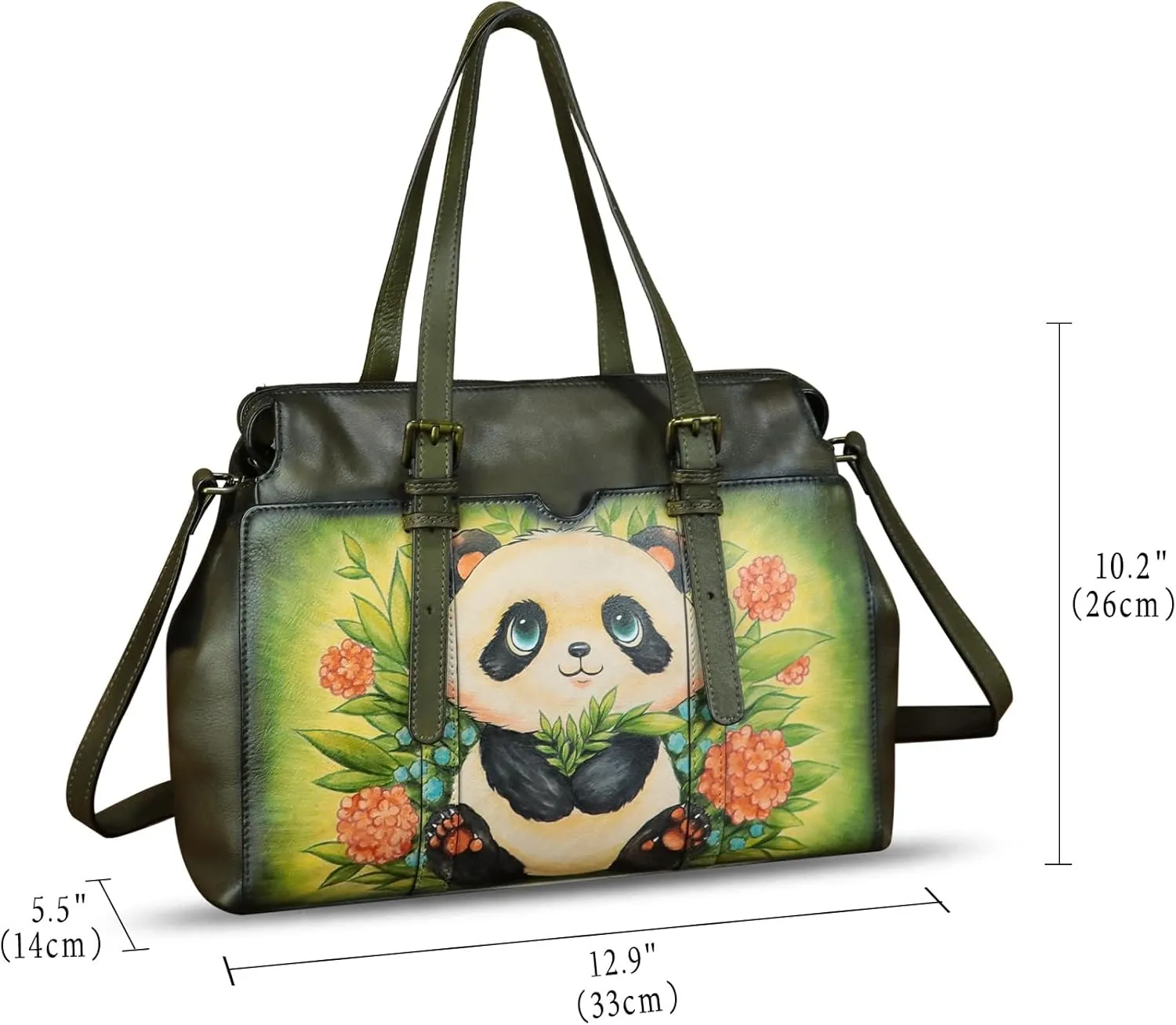 Genuine Leather Satchel for Women Hand Painted Pattern Handbag Top Handle Bags Handmade Crossbody Purse Work Tote