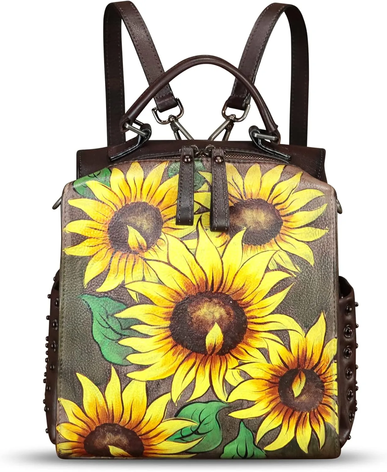 Genuine Leather Satchel for Women Hand Painted Purse Crossbody Handbag Top Handle Bags Handmade Convertible Backpack