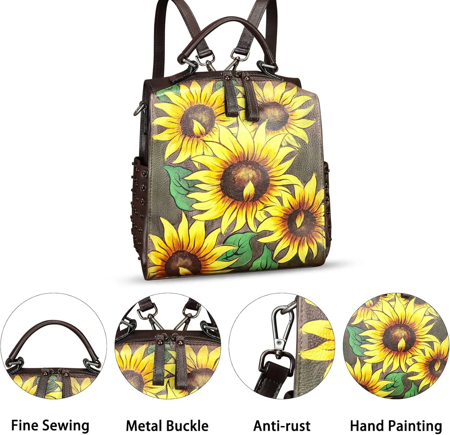 Genuine Leather Satchel for Women Hand Painted Purse Crossbody Handbag Top Handle Bags Handmade Convertible Backpack
