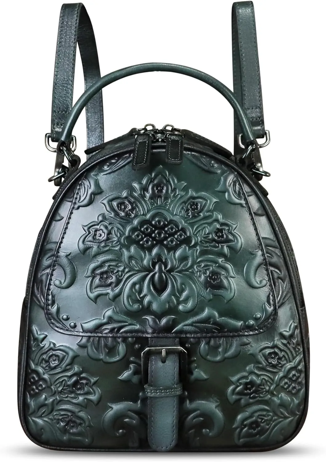 Genuine Leather Satchel for Women Purse Embossed Crossbody Handbag Top Handle Bags Handmade Convertible Backpack Knapsack