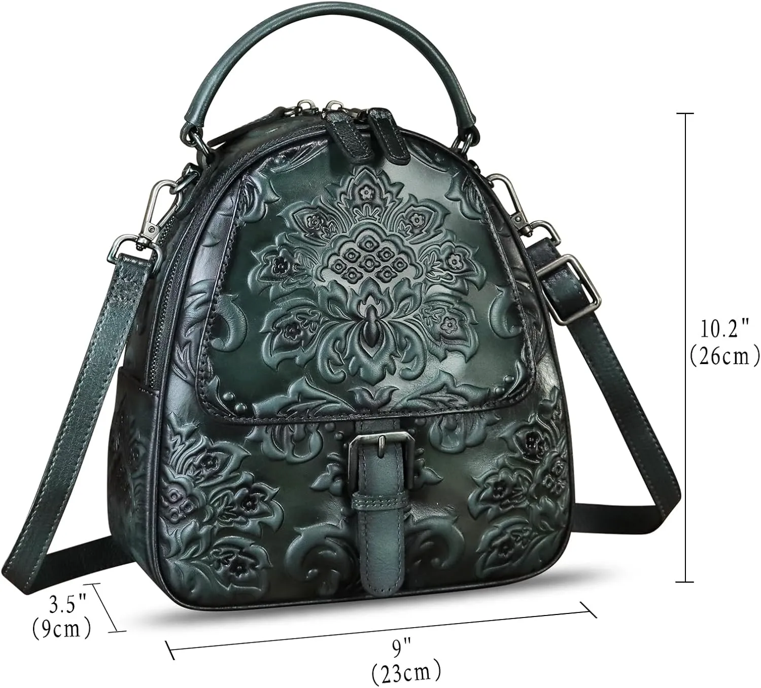 Genuine Leather Satchel for Women Purse Embossed Crossbody Handbag Top Handle Bags Handmade Convertible Backpack Knapsack