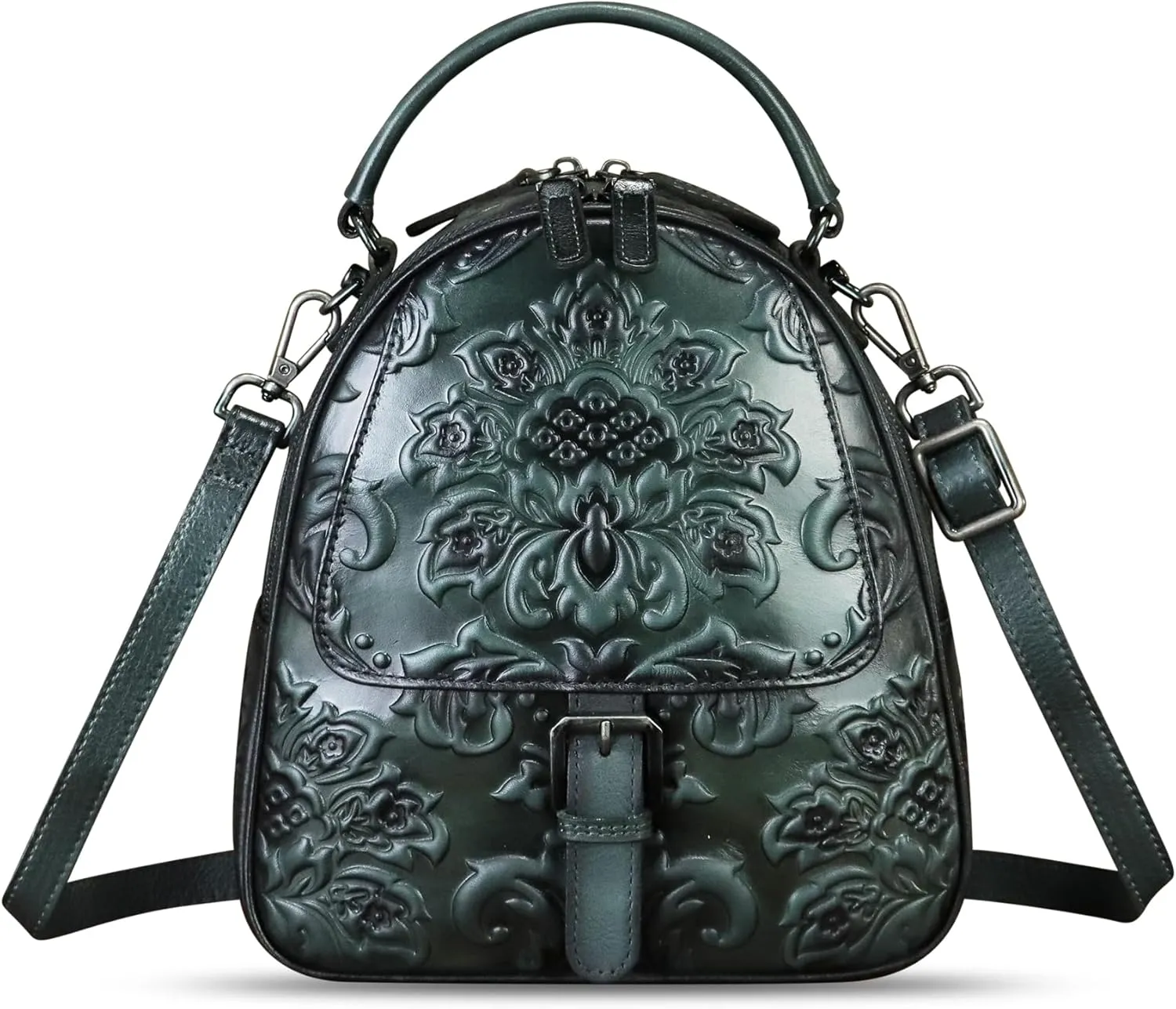 Genuine Leather Satchel for Women Purse Embossed Crossbody Handbag Top Handle Bags Handmade Convertible Backpack Knapsack