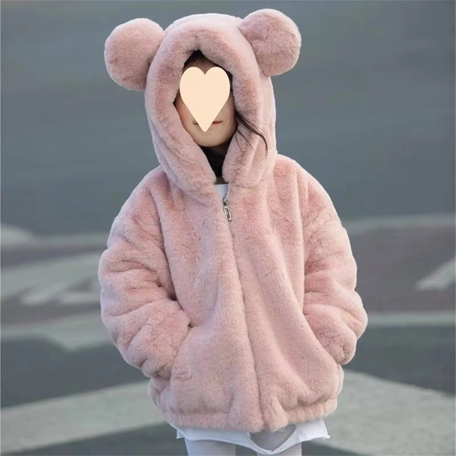 Girls Fleece Jacket Kids Toddler Teddy Coat Zip Up Hoodie Cute Bear Soft Fuzzy Fleece Hooded Sweatshirt Winter Coat