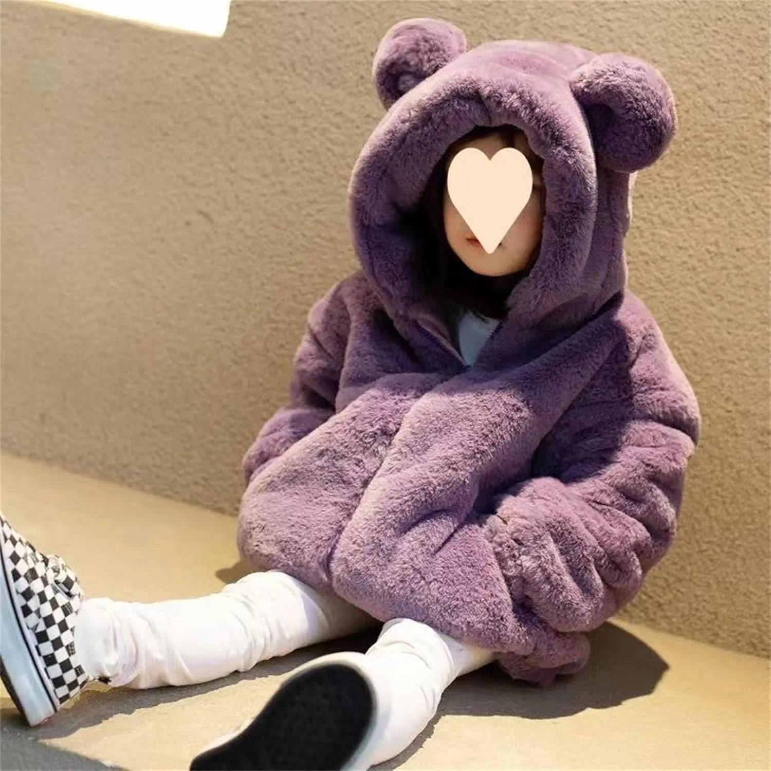 Girls Fleece Jacket Kids Toddler Teddy Coat Zip Up Hoodie Cute Bear Soft Fuzzy Fleece Hooded Sweatshirt Winter Coat