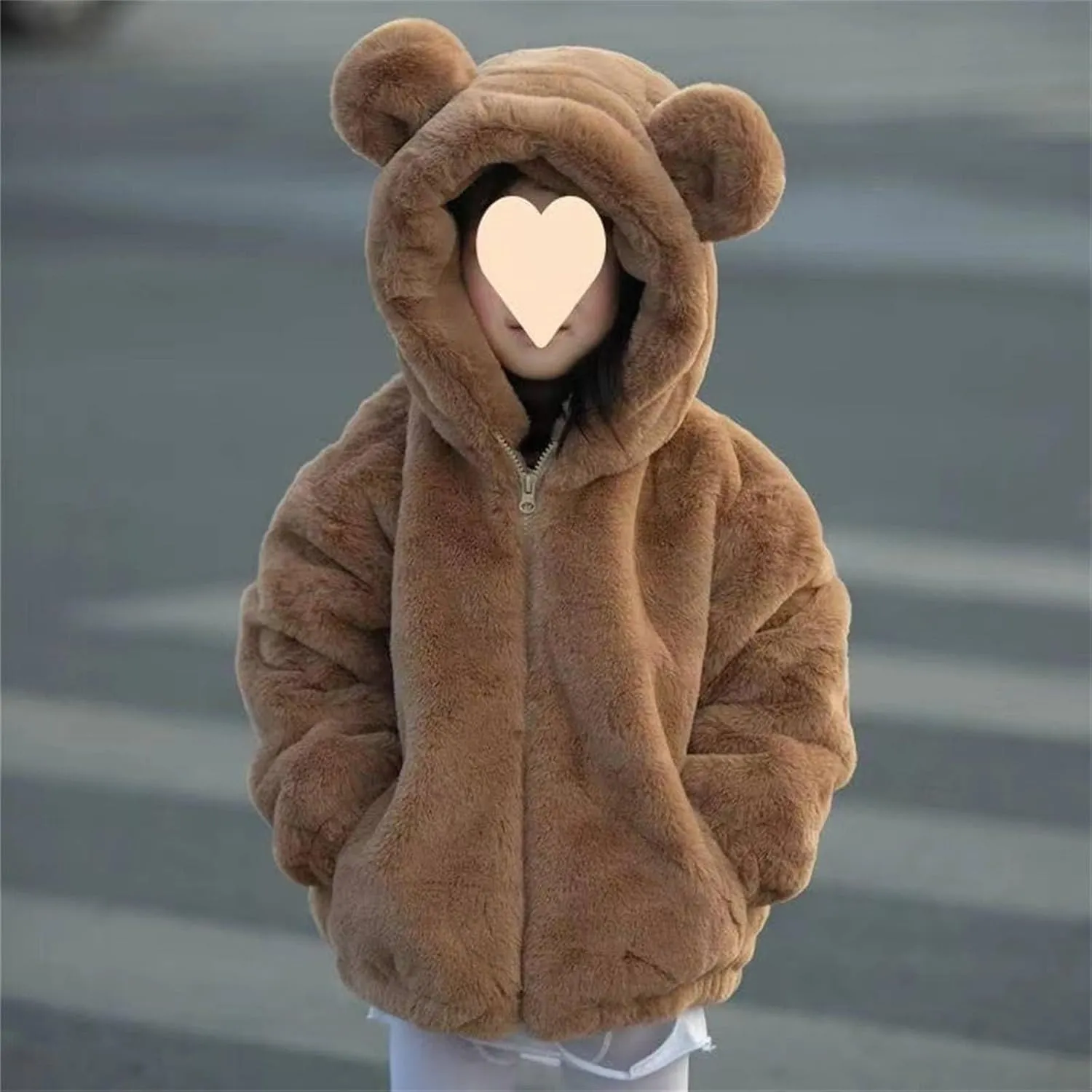 Girls Fleece Jacket Kids Toddler Teddy Coat Zip Up Hoodie Cute Bear Soft Fuzzy Fleece Hooded Sweatshirt Winter Coat
