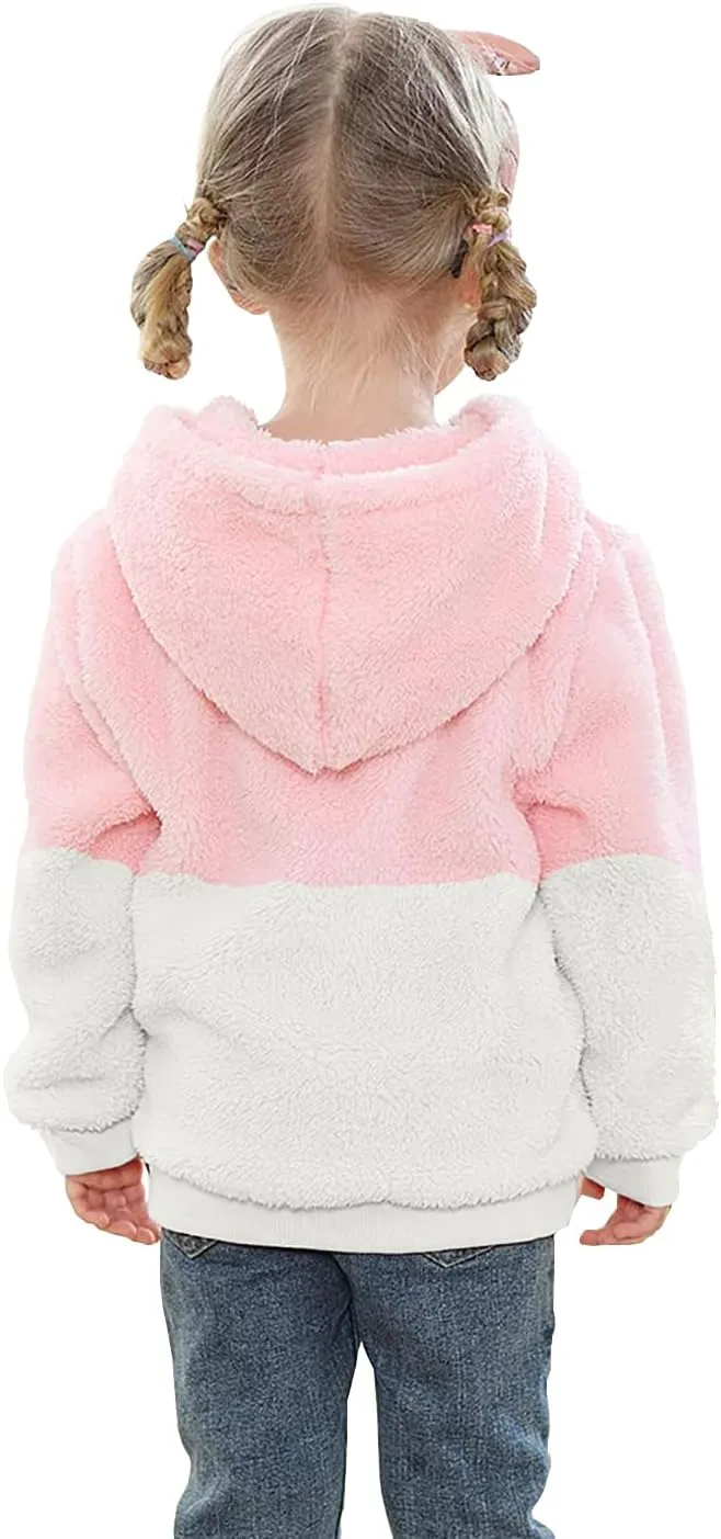 Girls Fuzzy Hoodies Fleece Jackets Plaid Sherpa Pullover Outerwear Coats