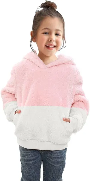 Girls Fuzzy Hoodies Fleece Jackets Plaid Sherpa Pullover Outerwear Coats