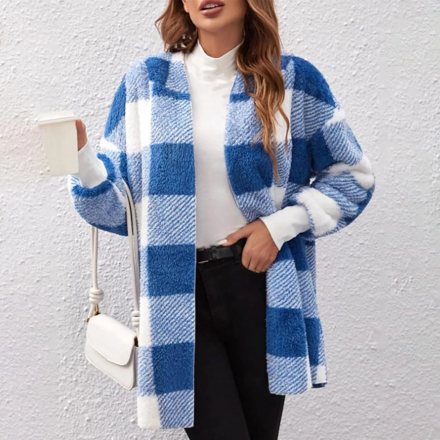 GOFULY Womens Winter Coats Trendy Fuzzy Fleece Hoodies Open Front Fall Sherpa Jackets Warm Plaid Cardigans Casual Outerwear