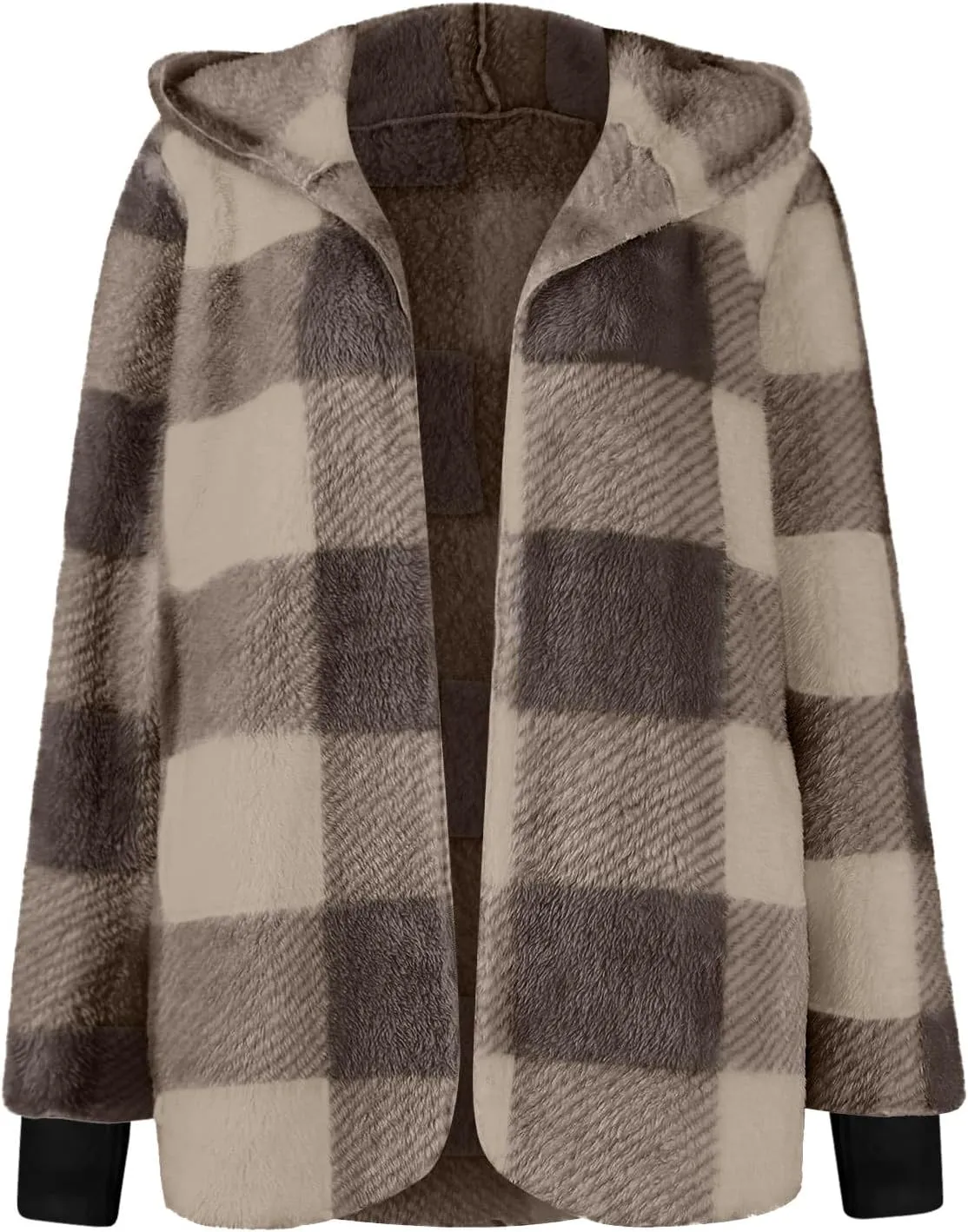 GOFULY Womens Winter Coats Trendy Fuzzy Fleece Hoodies Open Front Fall Sherpa Jackets Warm Plaid Cardigans Casual Outerwear