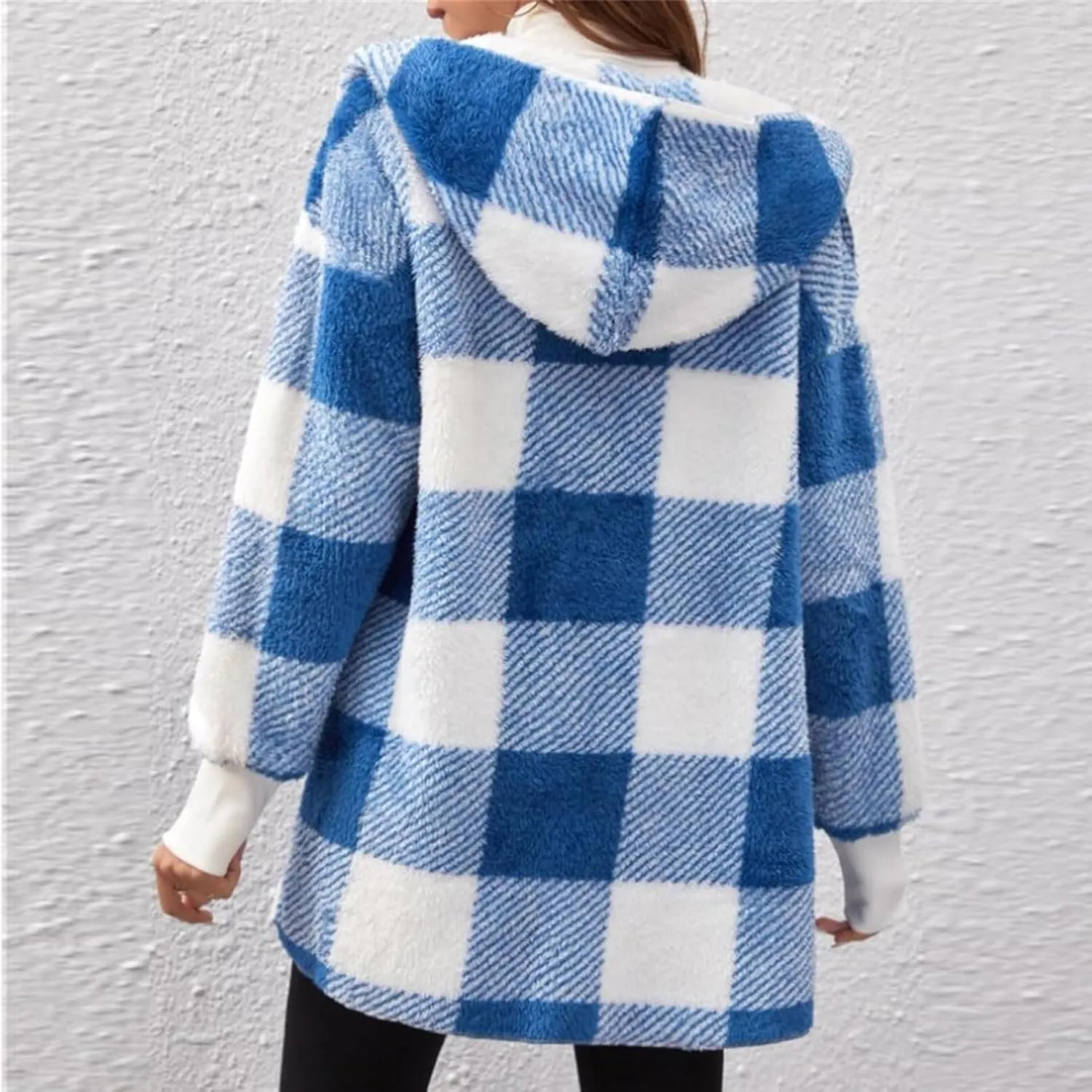 GOFULY Womens Winter Coats Trendy Fuzzy Fleece Hoodies Open Front Fall Sherpa Jackets Warm Plaid Cardigans Casual Outerwear