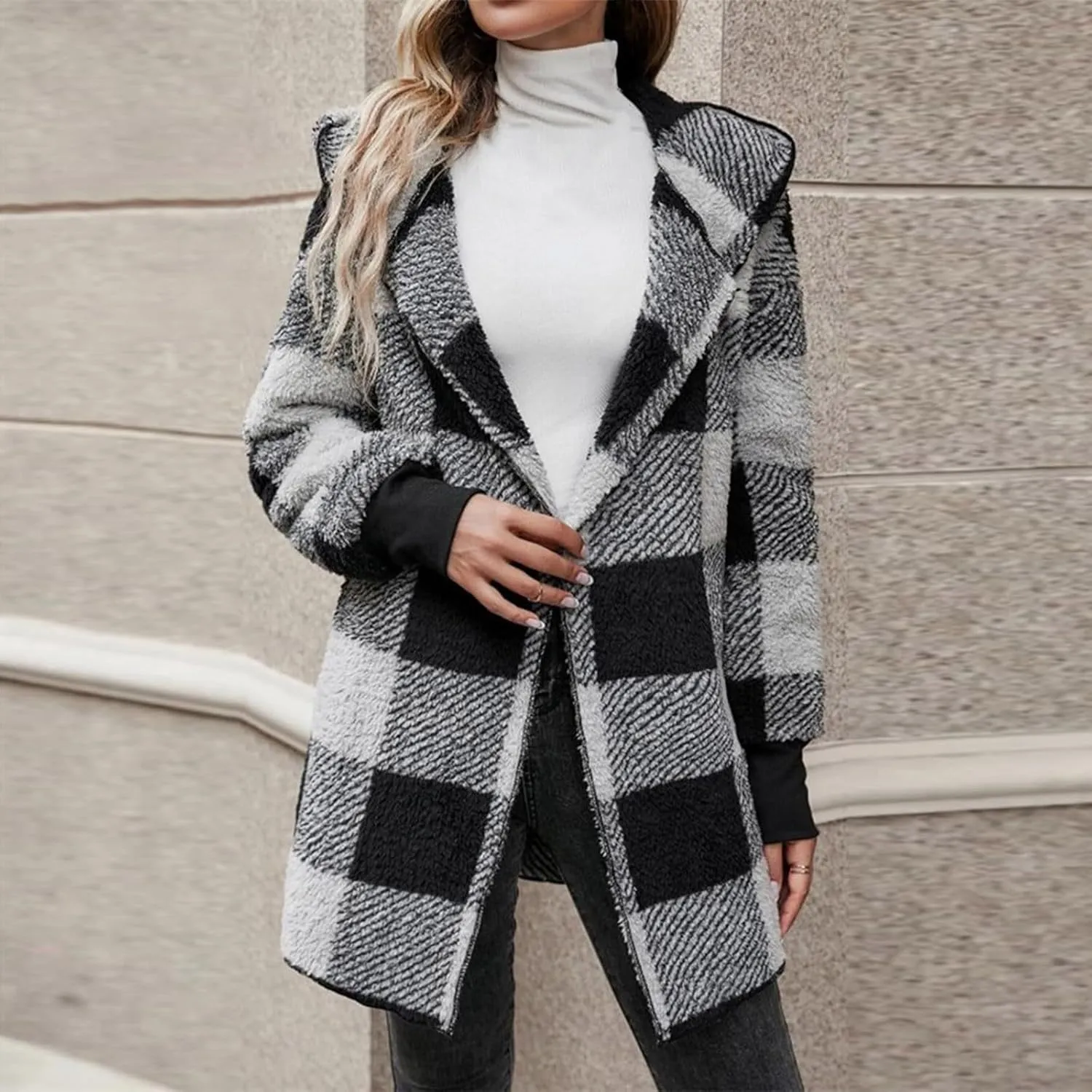 GOFULY Womens Winter Coats Trendy Fuzzy Fleece Hoodies Open Front Fall Sherpa Jackets Warm Plaid Cardigans Casual Outerwear