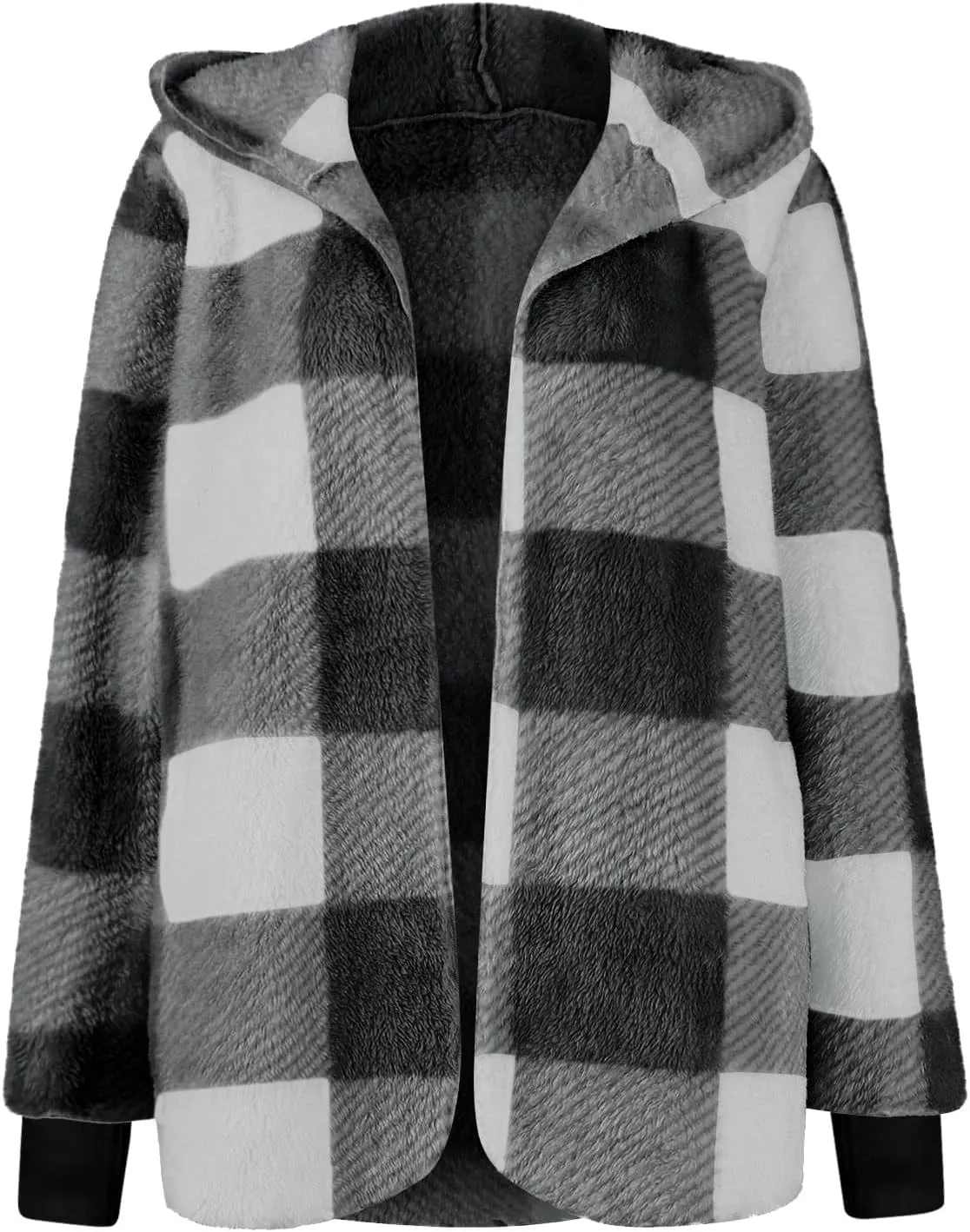 GOFULY Womens Winter Coats Trendy Fuzzy Fleece Hoodies Open Front Fall Sherpa Jackets Warm Plaid Cardigans Casual Outerwear
