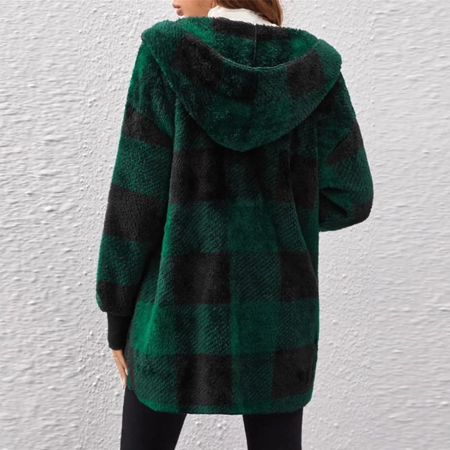 GOFULY Womens Winter Coats Trendy Fuzzy Fleece Hoodies Open Front Fall Sherpa Jackets Warm Plaid Cardigans Casual Outerwear