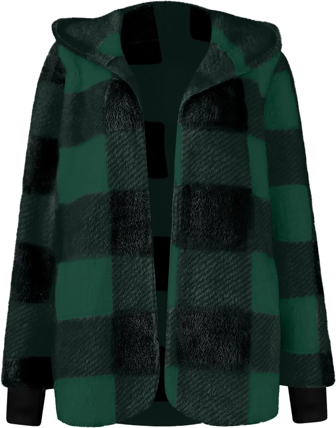 GOFULY Womens Winter Coats Trendy Fuzzy Fleece Hoodies Open Front Fall Sherpa Jackets Warm Plaid Cardigans Casual Outerwear
