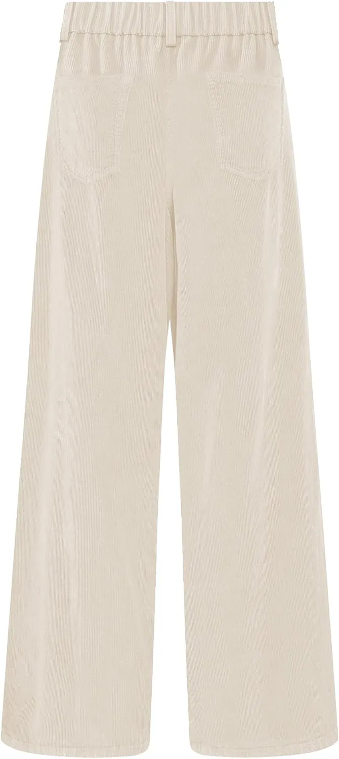 GRAPENT Corduroy Wide Leg Pants Woman High Waisted Fall Business Casual Elastic Waist Loose Trendy Trousers with Pockets