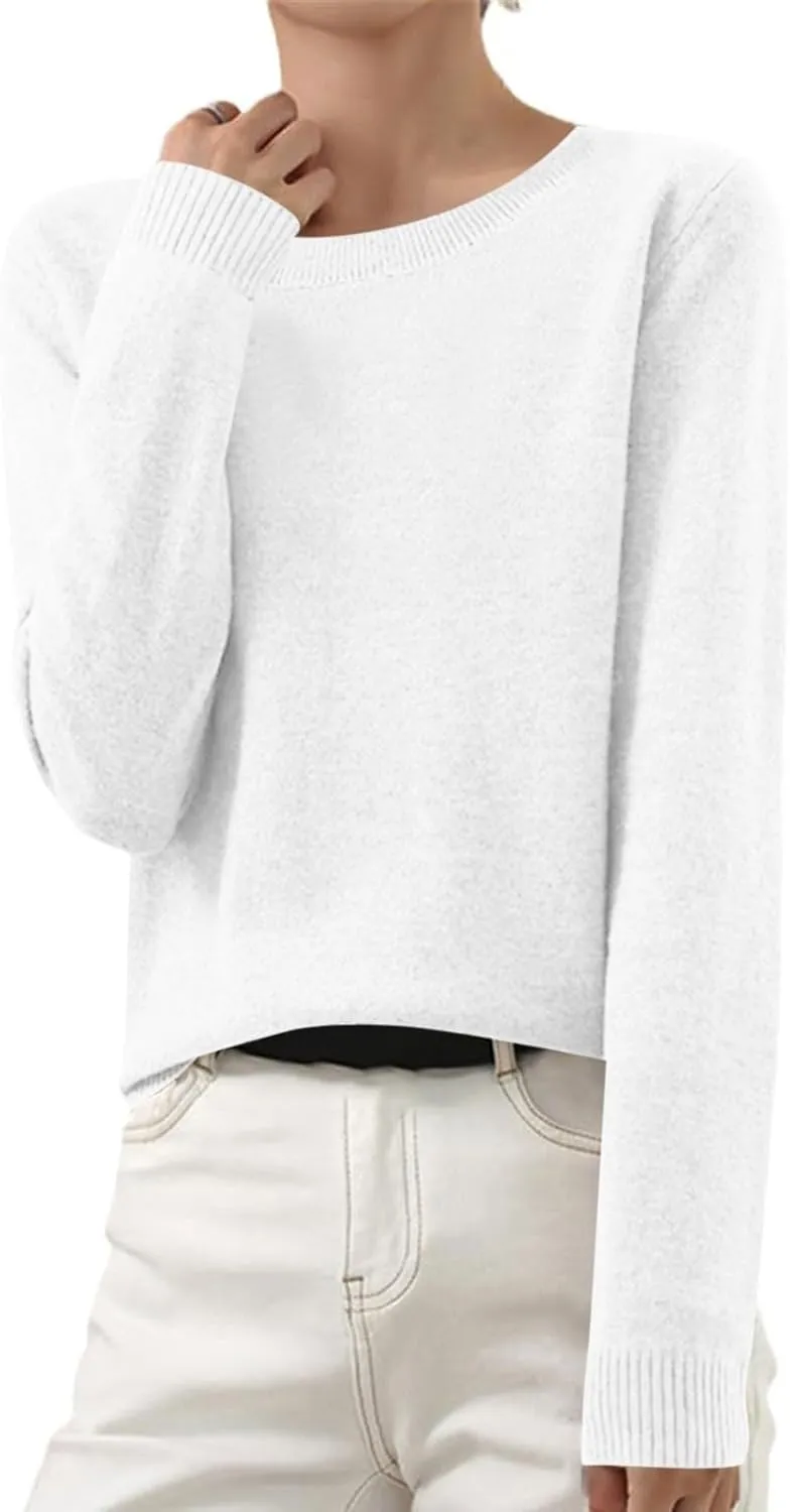 Gumipy Women Cashmere Sweater Crewneck Long Sleeve Oversized Sweaters Soft Knit Cashmere Sweaters Trendy Tunic Sweaters