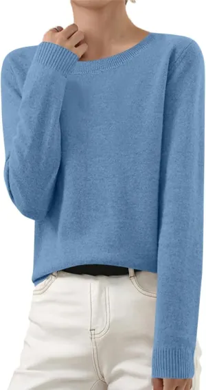 Gumipy Women Cashmere Sweater Crewneck Long Sleeve Oversized Sweaters Soft Knit Cashmere Sweaters Trendy Tunic Sweaters