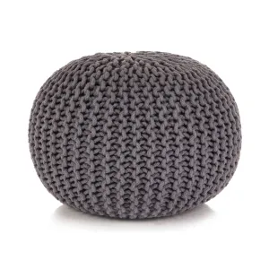 Hand-Knitted Pouffe Cotton 50x35 cm Grey