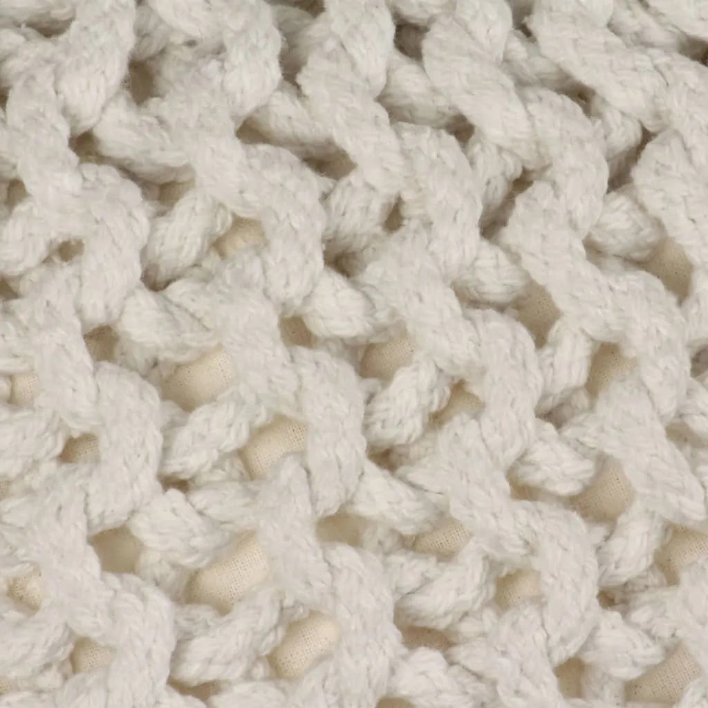 Hand-Knitted Pouffe Cotton 50x35 cm White