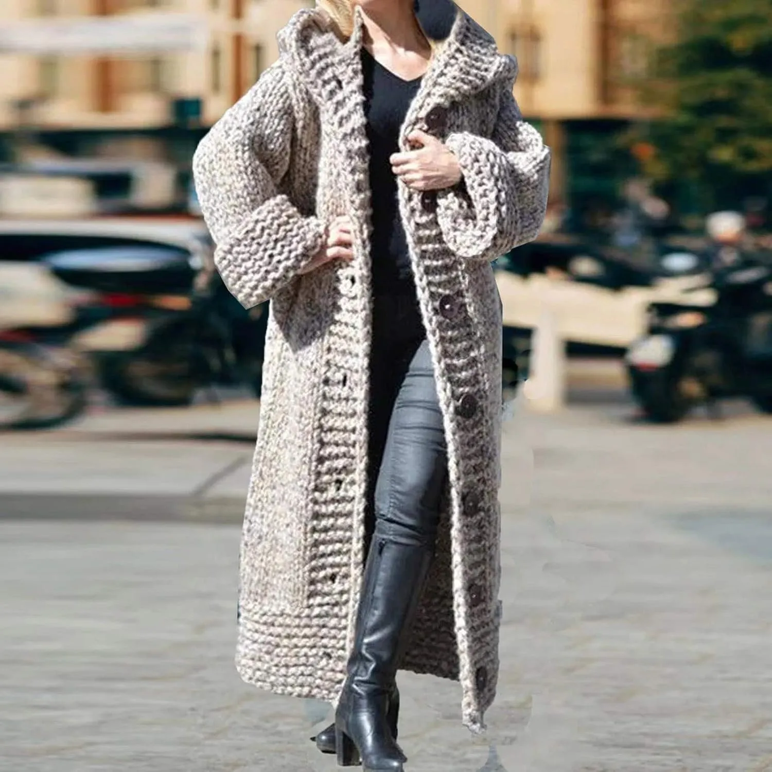 Heavyweight Hooded Sweaters Oversized Long Sleeve Open Front Loose Chunky Knit Sweater Cardigans Jackets