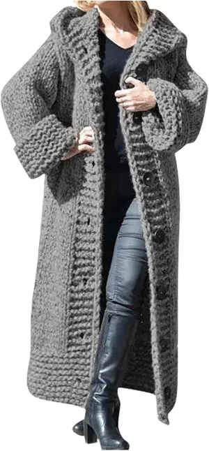 Heavyweight Hooded Sweaters Oversized Long Sleeve Open Front Loose Chunky Knit Sweater Cardigans Jackets