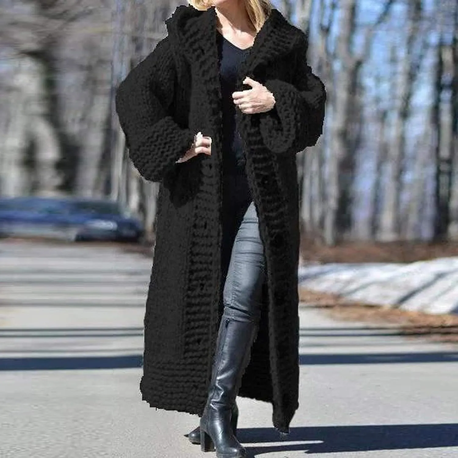 Heavyweight Hooded Sweaters Oversized Long Sleeve Open Front Loose Chunky Knit Sweater Cardigans Jackets