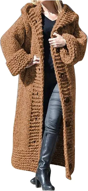 Heavyweight Hooded Sweaters Oversized Long Sleeve Open Front Loose Chunky Knit Sweater Cardigans Jackets