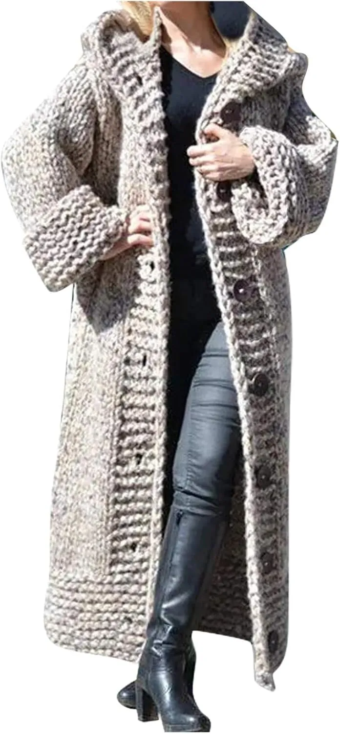Heavyweight Hooded Sweaters Oversized Long Sleeve Open Front Loose Chunky Knit Sweater Cardigans Jackets