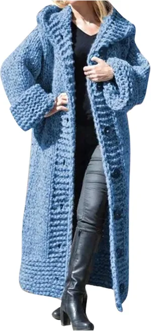 Heavyweight Hooded Sweaters Oversized Long Sleeve Open Front Loose Chunky Knit Sweater Cardigans Jackets