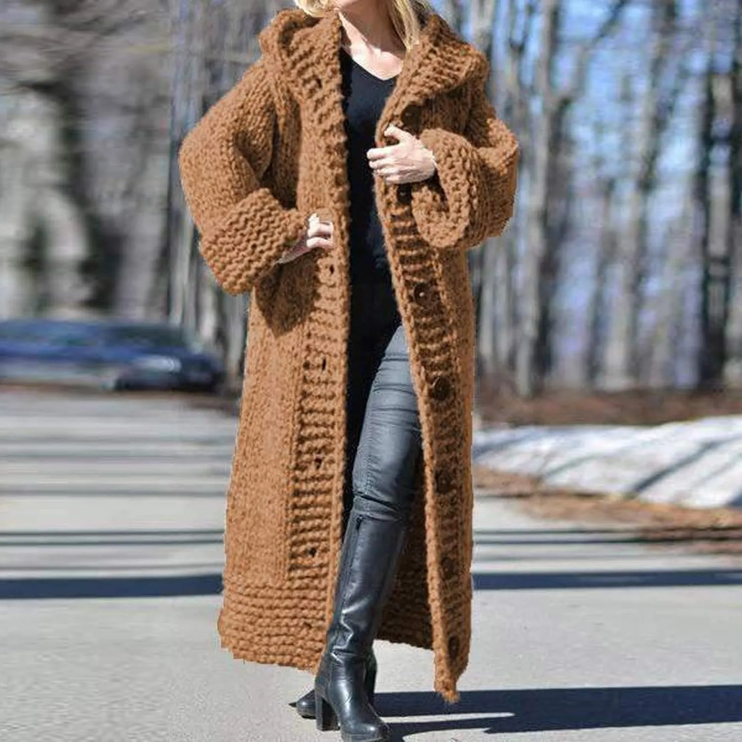 Heavyweight Hooded Sweaters Oversized Long Sleeve Open Front Loose Chunky Knit Sweater Cardigans Jackets
