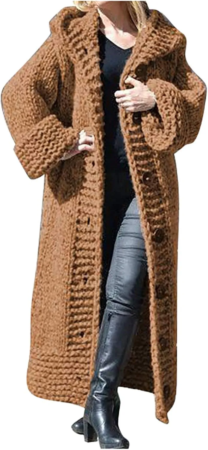 Heavyweight Hooded Sweaters Oversized Long Sleeve Open Front Loose Chunky Knit Sweater Cardigans Jackets
