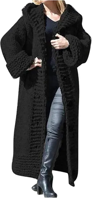 Heavyweight Hooded Sweaters Oversized Long Sleeve Open Front Loose Chunky Knit Sweater Cardigans Jackets